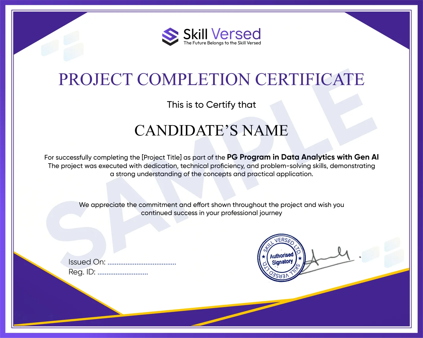 Skill Versed project completion certificate (sample)